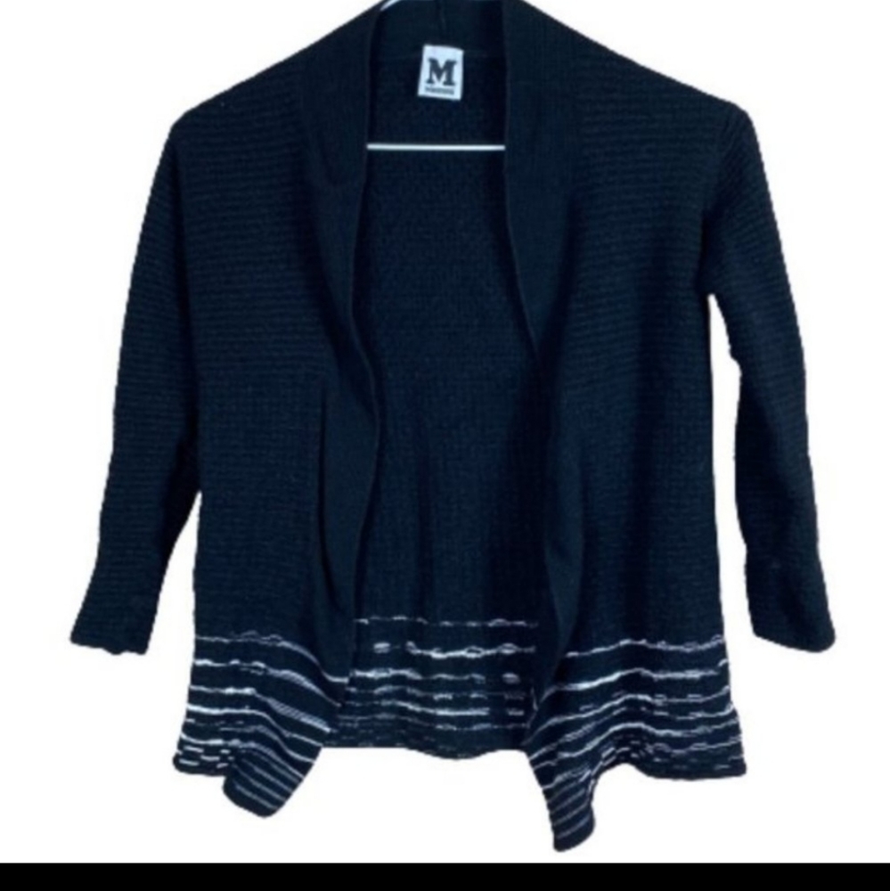 M by Missoni Cropped Cardigan - Size 40 / US 4 - Black, White, Striped, Knit,